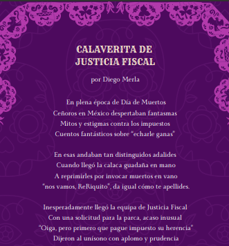 oxfammexico's tweet photo. Les compartimos la calaverita de #DiaDeMuertos que realizó @diemerlz, nuestro coordinador de Justicia Fiscal💀☠️ https://t.co/k9kR4dMTLV