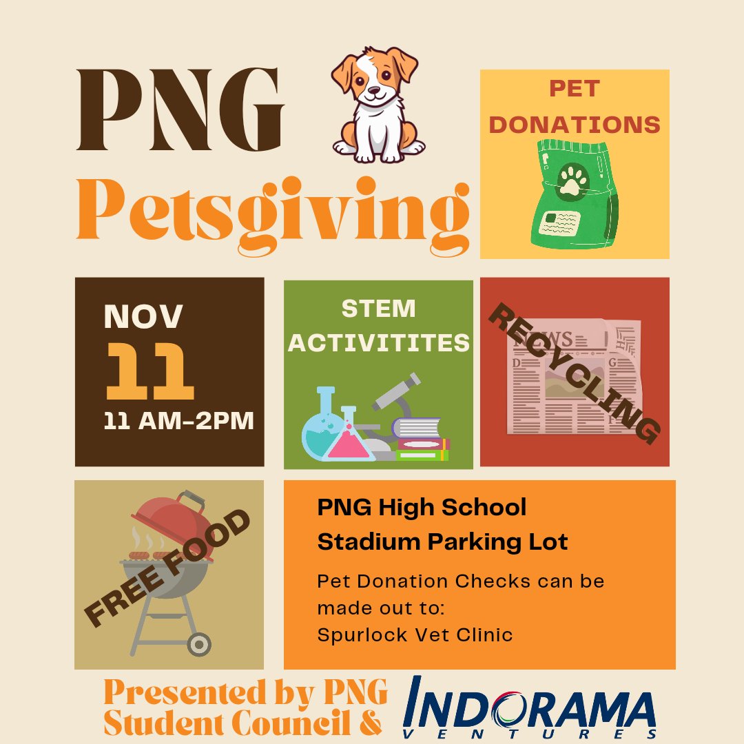 pnghsstuco's tweet image. It's that time of year! #Petsgiving is November 11 from 11-2 in the stadium parking lot! #PNGProud @NDNPress @jdeckert9
