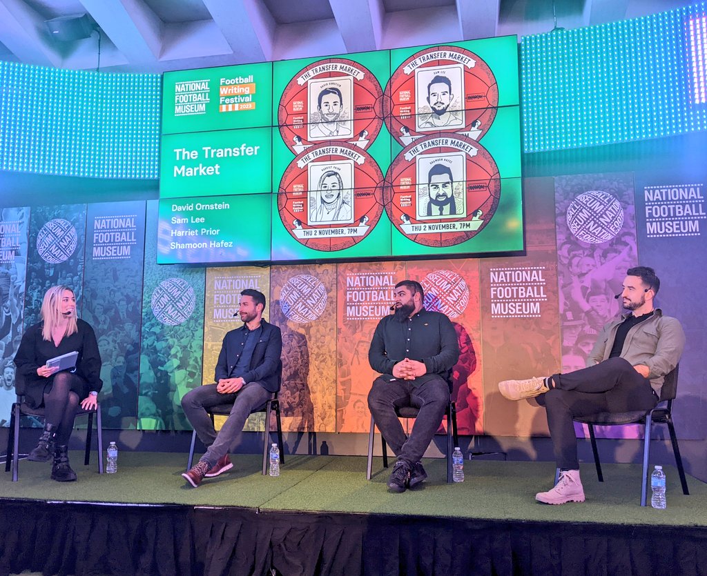 ChristianAllen8's tweet photo. Manchester Football Writing Festival has kicked off! @mcrfwf @FootballMuseum
Really brilliant insight into reporting on transfers and getting the exclusive with @David_Ornstein, @ShamoonHafez, @SamLee & @HarrietEPrior
#FootballWriting #Manchester https://t.co/tbOx6PwH12