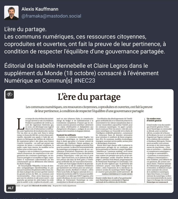 framaka's tweet photo. Pour celles et ceux :
- intéressés par les communs numériques dans l'éducation et au-delà
- qui me suivent ici et pas sur Mastodon
voici la page où retrouver mes derniers messages là-bas (car je ne poste pas le même contenu ici et là-bas)
https://t.co/XsiKAkzYm4 https://t.co/NKMwoQPCpz