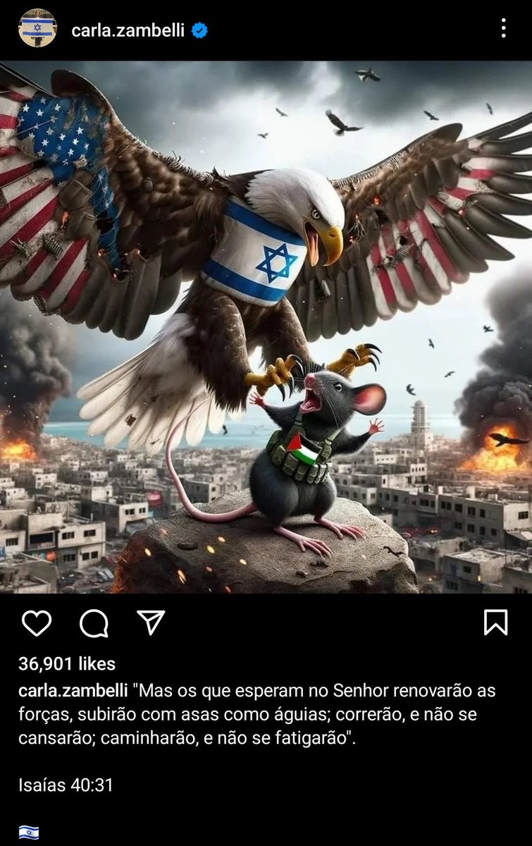 Isto aqui é INADMISSÍVEL. Os palestinos estão há semanas sendo representados como VERMES e RATOS. A DEPUTADA Carla Zambelli está reproduzindo propaganda NAZISTA. 

O MANDATO DA DEPUTADA CARLA ZAMBELLI DEVE SER CASSADO!