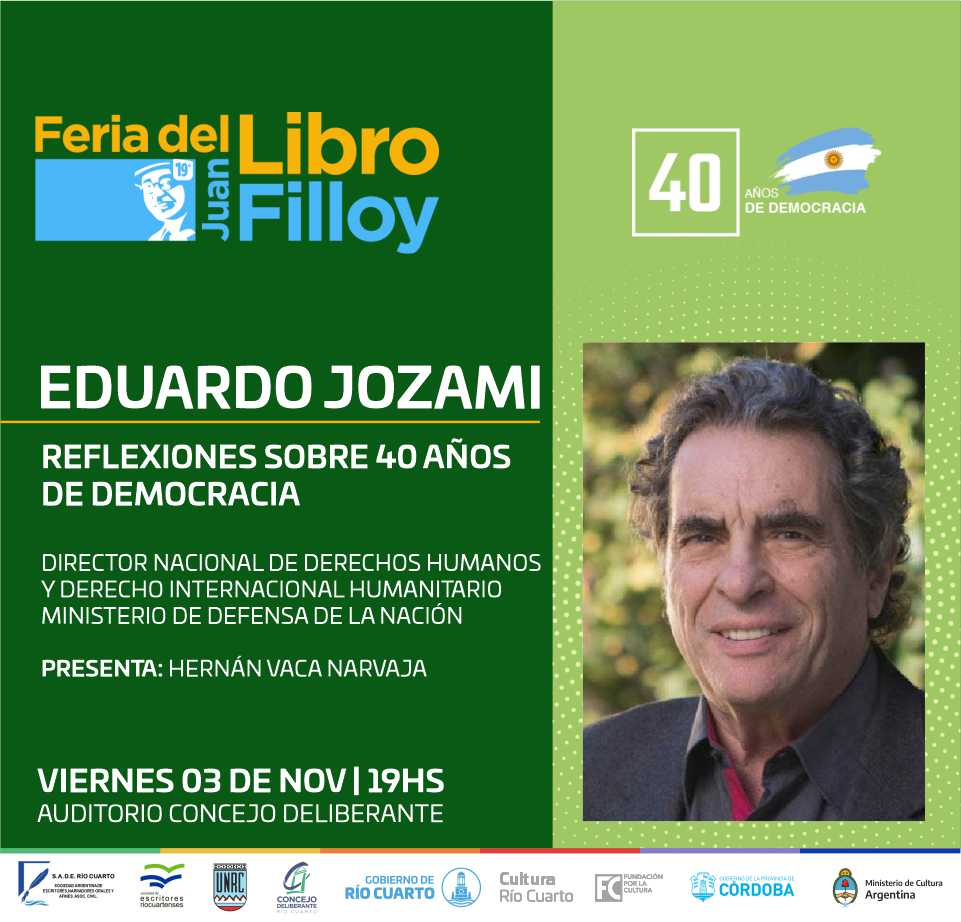 📣 Mañana a las 19 hs lxs espero para compartir reflexiones sobre 40 años de democracia en el Auditorio Concejo Deliberante  (Río Cuarto- Córdoba) Feria del libro Juan Filloy