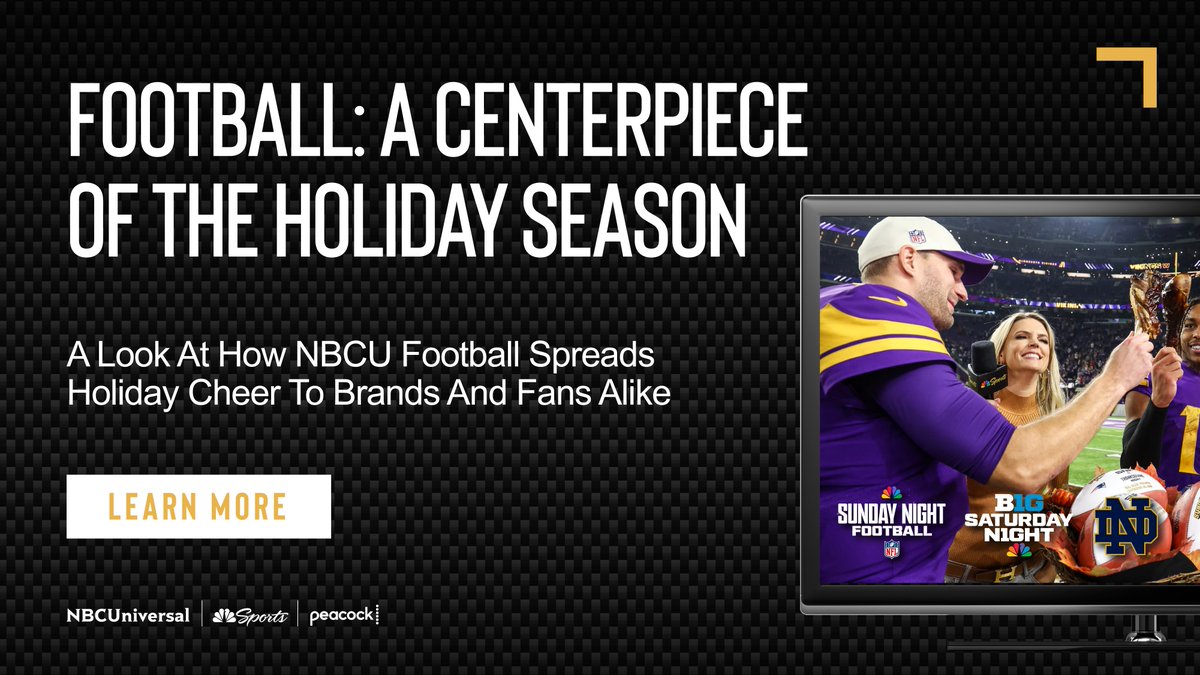 'Tis the season for food, family, and football! NBCU is bringing the holiday cheer with a stacked line-up of can't miss football games. Click to learn more about how your brand can get involved in the festivities: bit.ly/40o87Kx