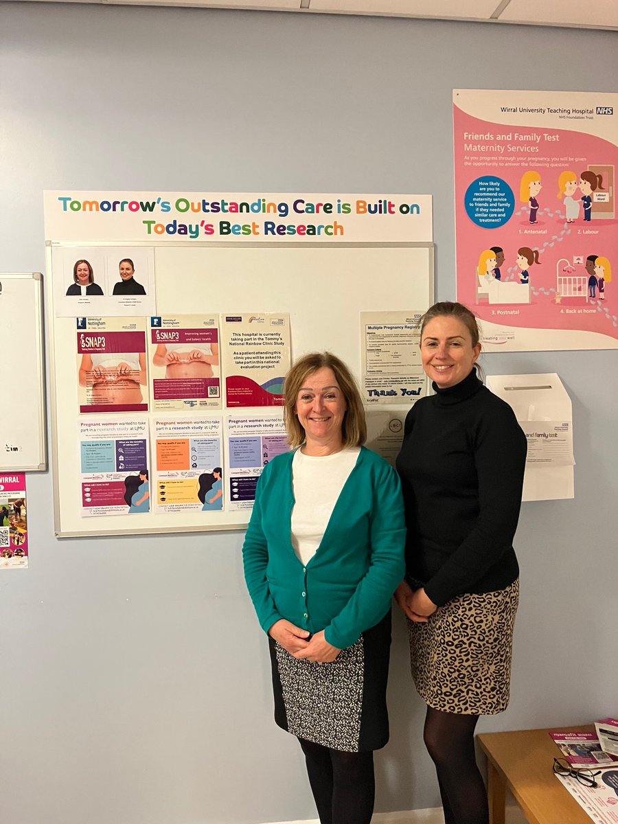 New Research Boards now up in the Women & Children’s Hospital @Arrowe Park displaying our recruiting studies. Research Midwife Julie Grindey Dr Angela Kerrigan, Consultant Midwife & NIHR Senior Research Lead