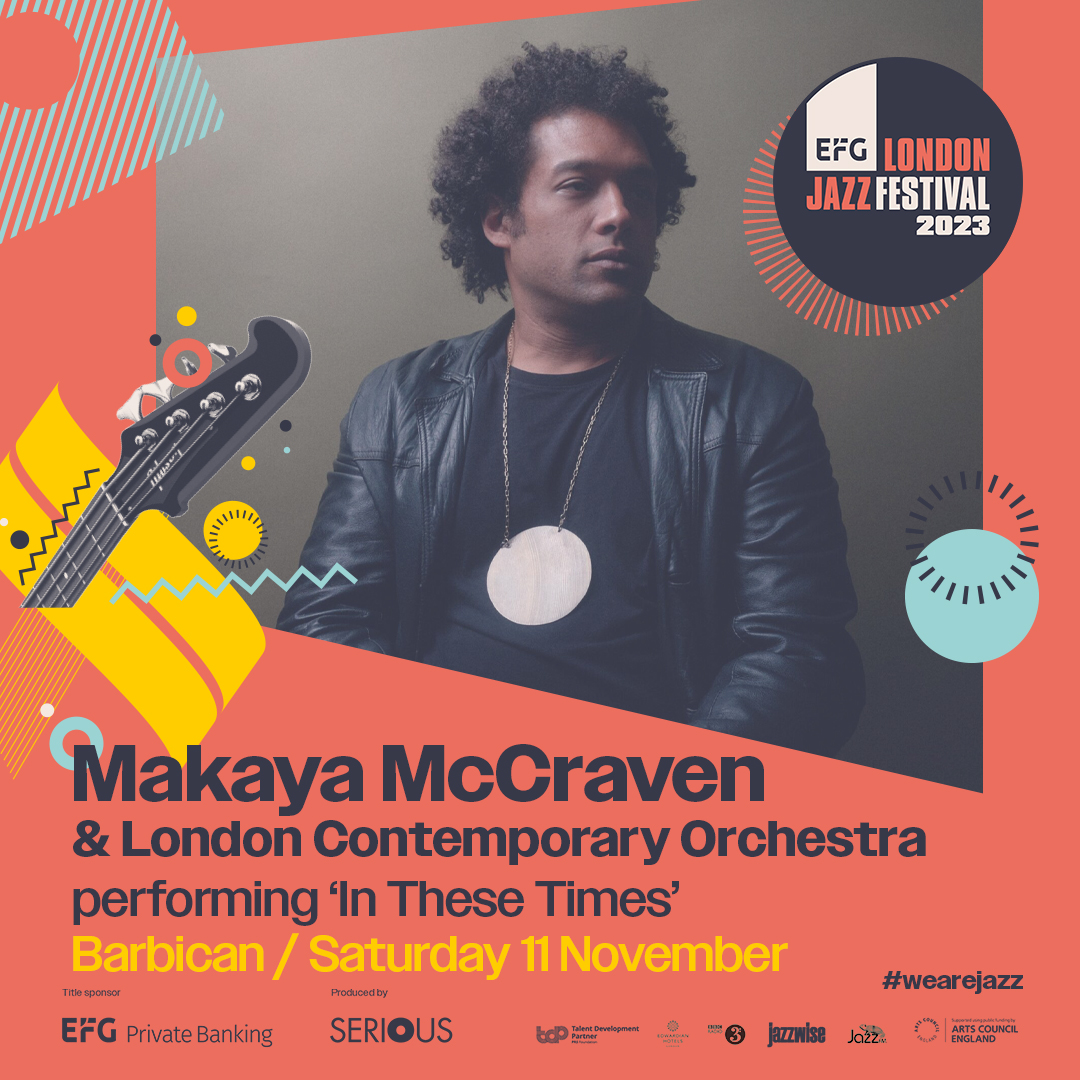 2) A very special performance on NOV 11 at @BarbicanCentre  (the very same theatre that hosted our massive CHICAGOxLONDON 2022 label showcase... @MakayaMcCraven performs 𝙄𝙣 𝙏𝙝𝙚𝙨𝙚 𝙏𝙞𝙢𝙚𝙨 with the 𝗟𝗼𝗻𝗱𝗼𝗻 𝗖𝗼𝗻𝘁𝗲𝗺𝗽𝗼𝗿𝗮𝗿𝘆 𝗢𝗿𝗰𝗵𝗲𝘀𝘁𝗿𝗮 behind him !!!