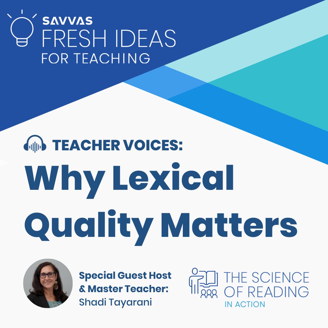 SavvasLearning's tweet photo. 🎧 Join guest host and master teacher Shadi Tayarani as she welcomes literacy teachers from across the country for an in-depth discussion on lexical quality: https://t.co/axCsWLEEE0

#ScienceofReading #elachat https://t.co/cq2Hl9lPUe