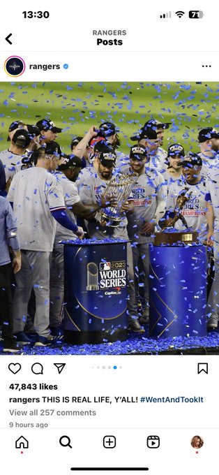 Congratulations to the Texas Rangers on their historic victory, winning their first-ever World Series<a href="/tag/worldseries"class="tags"><span>#worldseries</span></a><a href="/tag/texasrangers"class="tags"><span>#texasrangers</span></a><a href="/tag/wentandtookit"class="tags"><span>#wentandtookit</span></a><a href="/tag/2023worldserieschampionstexasrangers"class="tags"><span>#2023worldserieschampionstexasrangers</span></a>