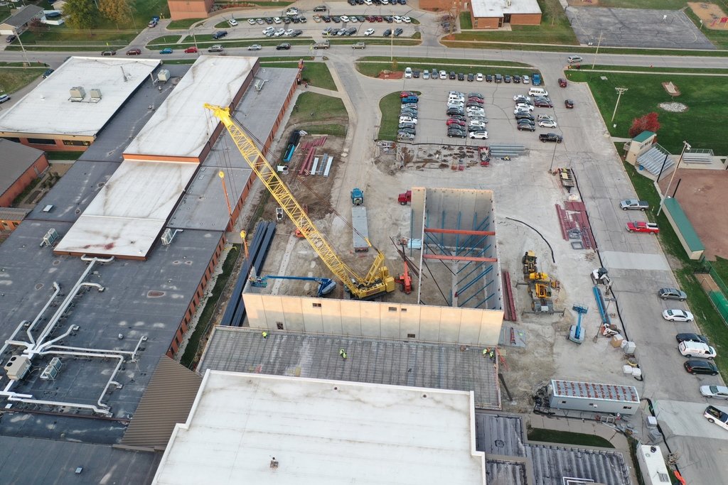 Mr. Martin's drone was up and at it early today. Take a look at our beautiful new auditorium being built!