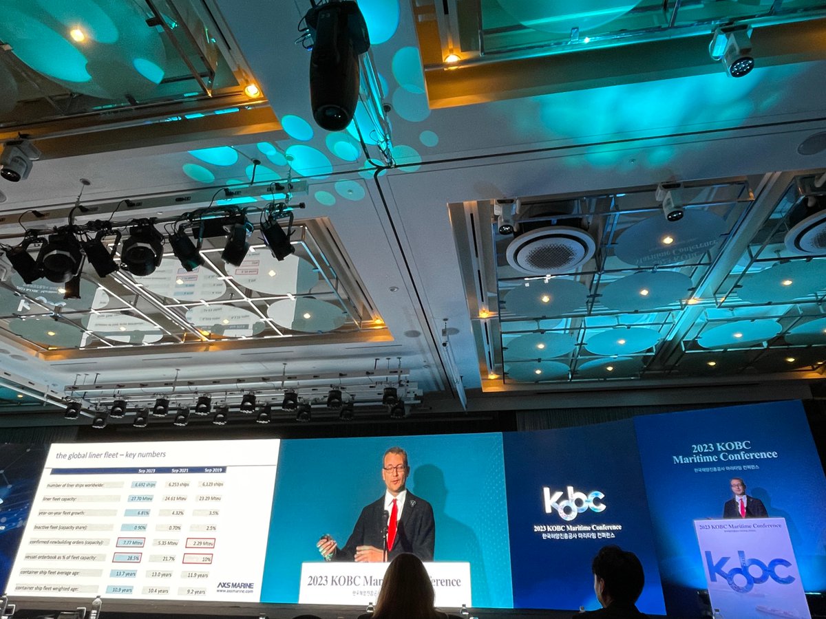 AXSMarine's tweet image. 🚢AXSMarine at KOBC Maritime 2023
Jan Tiedemann, VP Liner Strategy, led the way at the #conference discussing:
🔍Supply &amp;amp; demand in #liner market
🌱The &apos;Green&apos; Fleet &amp;amp; Vessel Orderbook
🔮Outlook: Shaping the industry&apos;s path
Join us in embracing innovation in the #maritime sector!