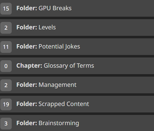 RabidTrollStdio's tweet photo. A brief look at a portion of our Design Document, where all of our ideas get stored before implementation. Evan's a maniac for being able to manage it all, honestly...

#indiedev #gamedev #unitydev #unity #bytehack https://t.co/MZI12BmfUt