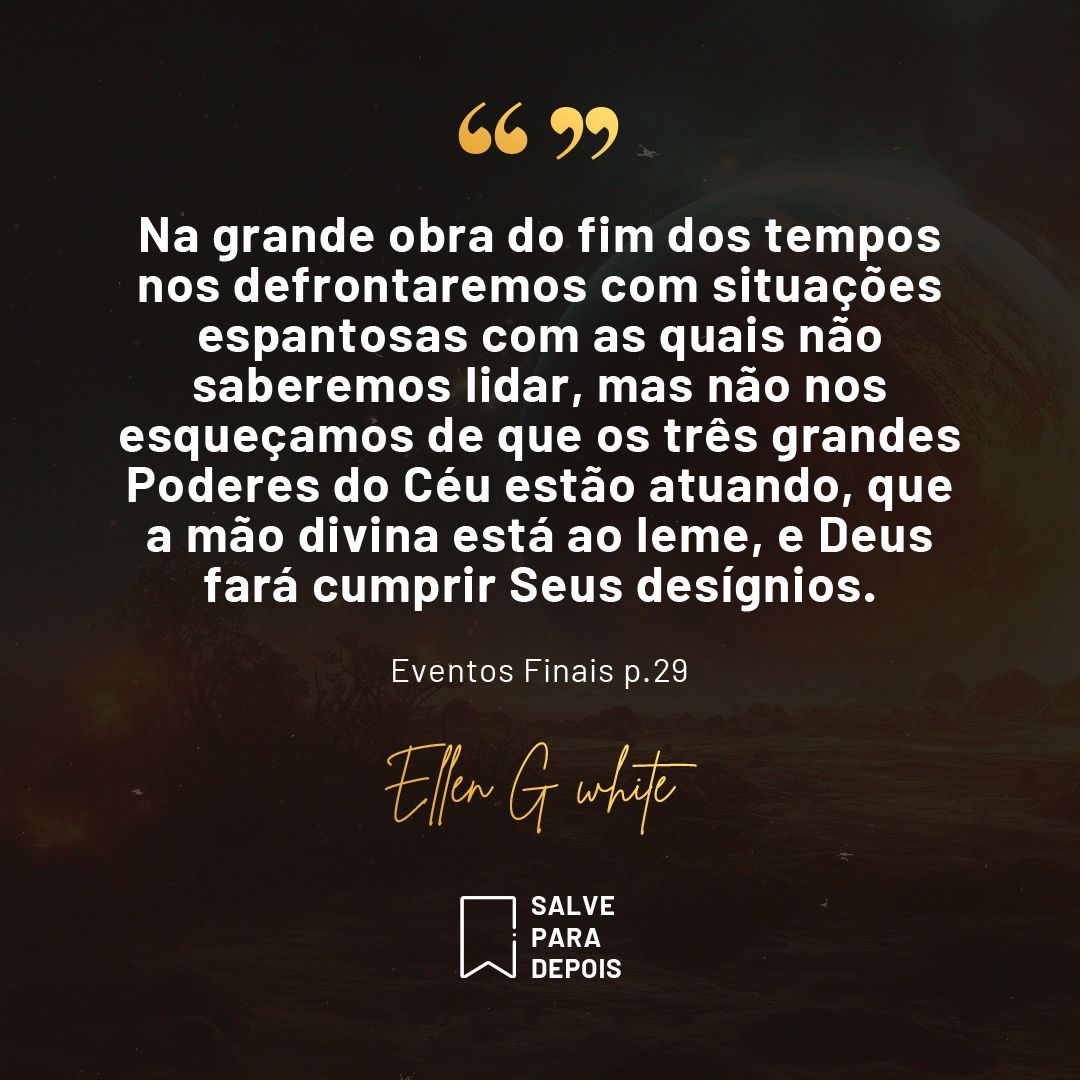 Em tempos desafiadores, lembremo-nos de que muito em breve Jesus irá voltar!! 🌎🙌
E estes desafios são sinais que Sua vinda está próxima. 🙏