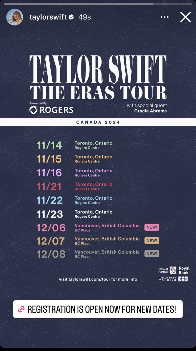 #BREAKING: The prayers of Swifties in Western Canada have been answered. The singer is bringing her Eras Tour to Vancouver in December 2024.