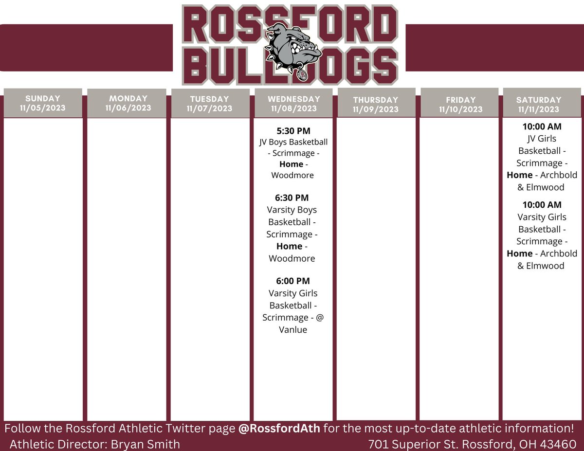 RossfordAth's tweet photo. This week in Bulldog Athletics!
@RossfordBooste1 @RossfordSchools https://t.co/3I5mmCALXX
