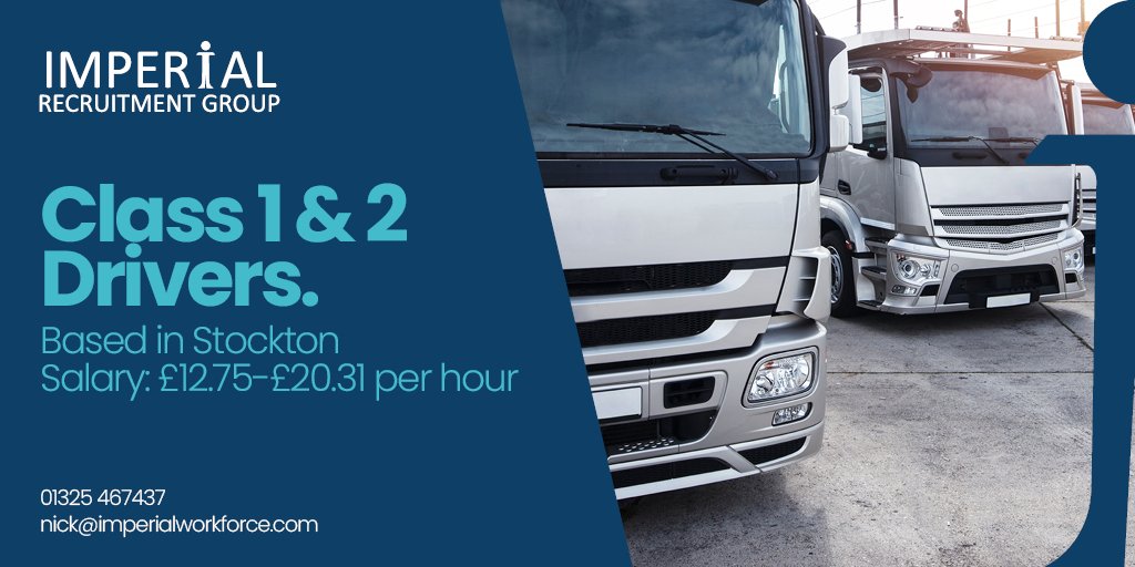 📢***Imperial Drivers are recruiting Class 1 and 2 Drivers for their client based in Stockton.

01325467437
nick@imperialworkforce.com
imperialrecruitmentgroup.com