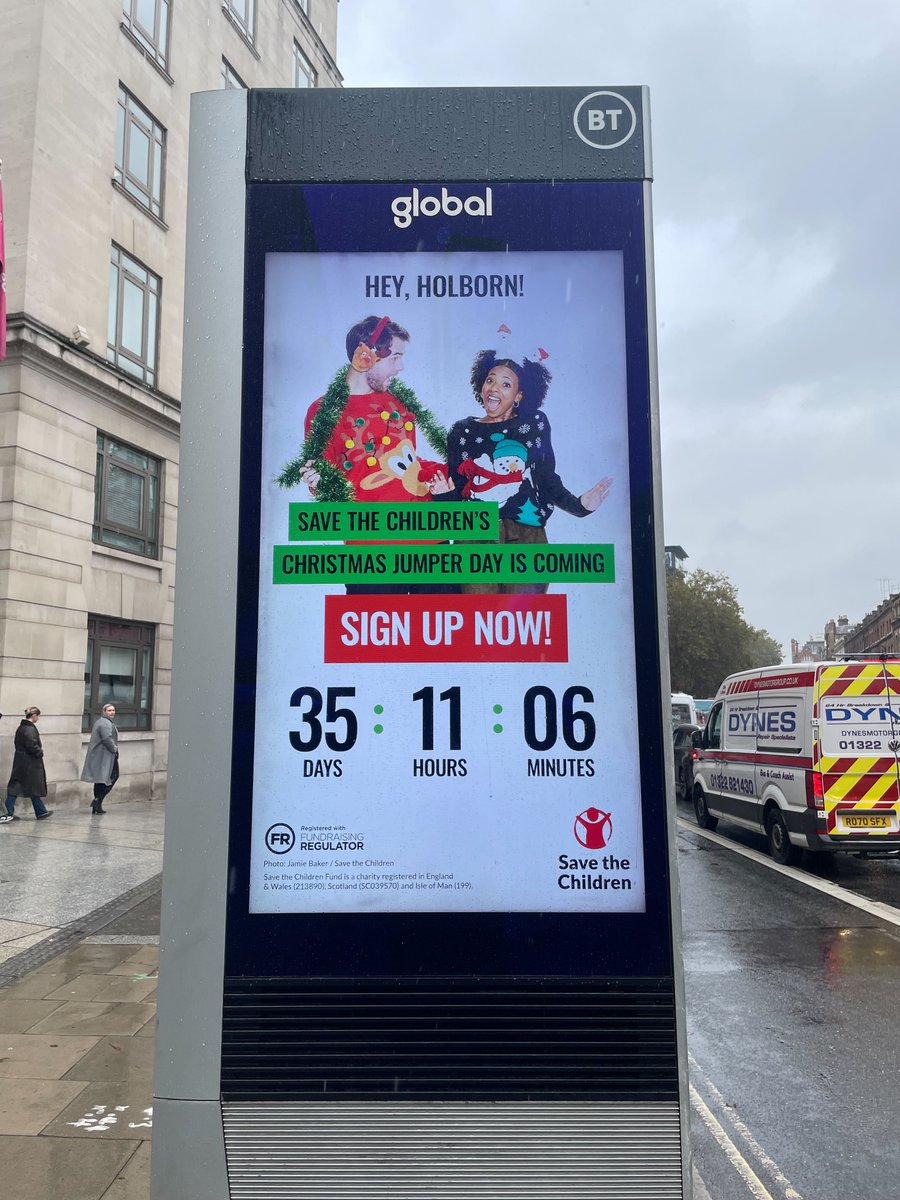 kineticwwUK's tweet photo. ✅Location call out
✅Countdown clock
✅Simple, fun visuals
The countdown is officially on for @savechildrenuk's #ChristmasJumperDay with this delightful dynamic #DOOH!
#LifeIsLivedOutside #OOHWorks @WeAreDOOH @emc_uk https://t.co/cfwjsCAIzu