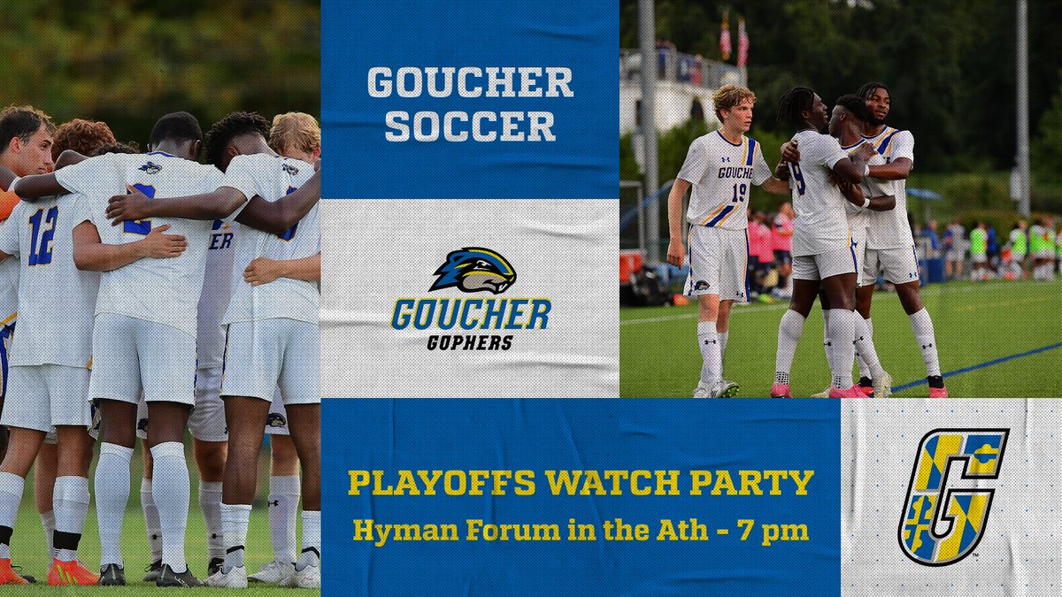 Watch tonight's @Goucher_MSoccer Landmark semifinal at Lycoming at 7 pm on the big screen in Hyman Forum at the Ath!