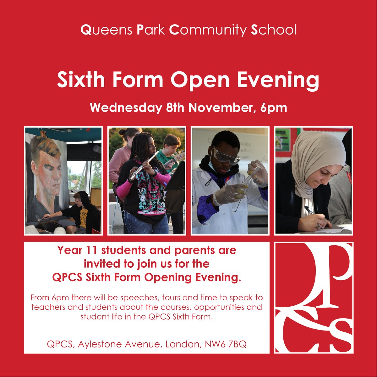 Please join us for Sixth Form Open Evening. 
Wednesday 8th November, from 6pm.