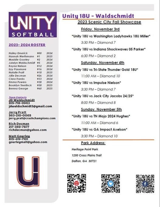Brooklyn Teerlinck (@brooklynteerli1) on Twitter photo College Coaches! My team and I would love if you could come watch us compete down in the Scenic City Fall Showcase! It’s our last tournament for the fall and we are bringing all we got!! Safe travels to you all and looking forward to seeing you there. <a href="/unity_18u/">Unity 18u - Waldschmidt</a> <a href="/UnityCoachJosh/">Josh Johnson</a> College Coaches! My team and I would love if you could come watch us compete down in the Scenic City Fall Showcase! It’s our last tournament for the fall and we are bringing all we got!! Safe travels to you all and looking forward to seeing you there. <a href="/unity_18u/">Unity 18u - Waldschmidt</a> <a href="/UnityCoachJosh/">Josh Johnson</a>