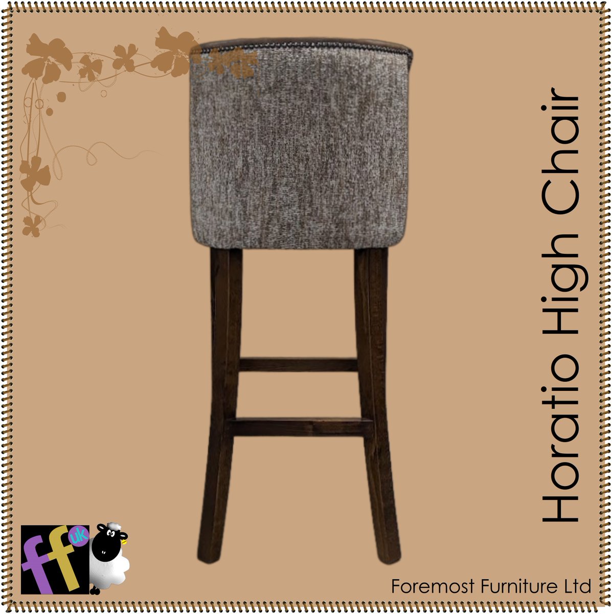 Horatio high chair, stained medium oak. Inside back and seat upholstered in @yarwoodleather with the outback upholstered in Panaz Fabric. #barchair #barstool #stool #barchairdesign #pubfurniture #contractfurniture