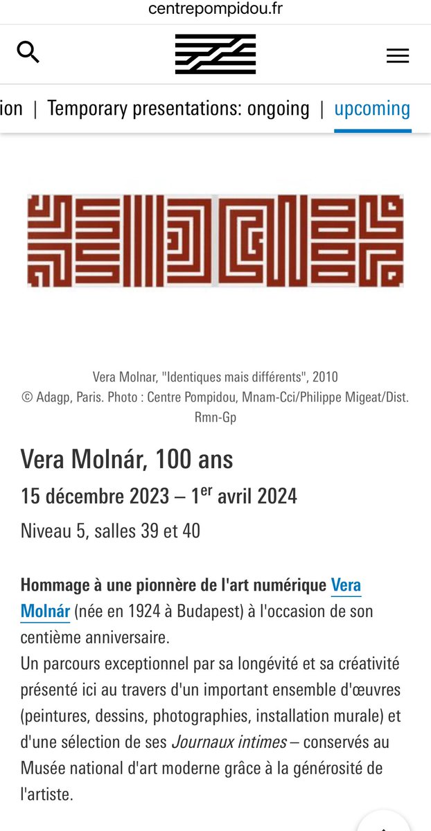 With endless joy and boundless awe we are thrilled to share this announcement on behalf of @CentrePompidou which will honor the iconic legend and grande dame #veramolnar on the occasion of her 100th birthday with a major exhibition opening on December 15, 2023!