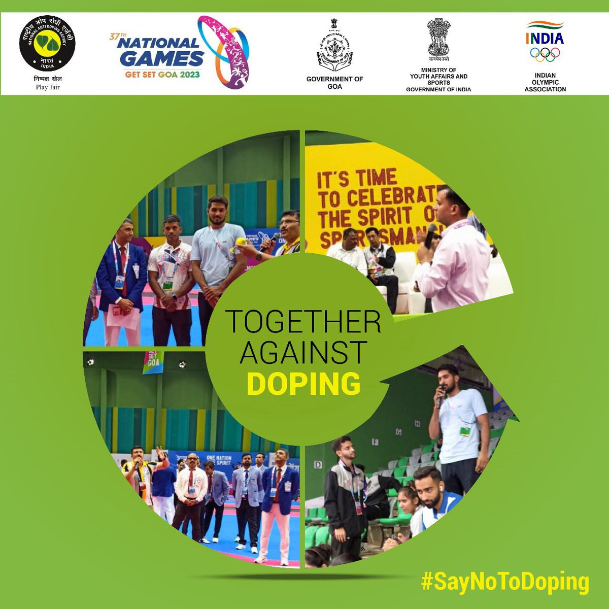 NADAIndiaOffice's tweet photo. As part of the ongoing #AntiDoping awareness programme at the 37th #NationalGames2023 in Goa, NADA India conducted an informative session on 1 Nov'23 at the Multi-purpose Indoor Stadium, Ponda.

#NADAIndia #PlayFair #SayNoToDoping  #NationalGamesGO #IForIntegrity https://t.co/H6P8Ofxj5W