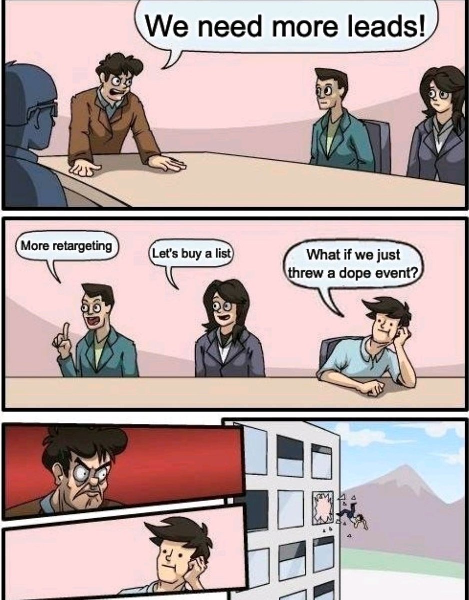 🤷‍♂️ Your brand's most underrated CONTENT channel is still IRL #events.

🤳 Leverage #SocialMedia &amp; hybrid event formats using these pro-tips: 
linkedin.com/pulse/building…