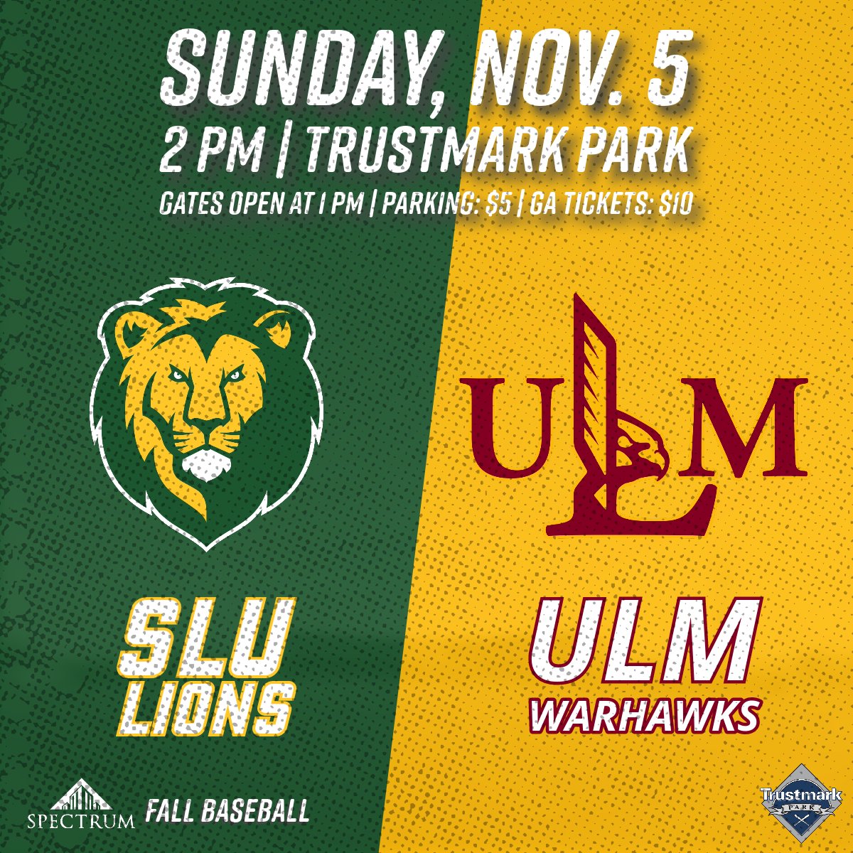 Mississippi Braves (@mbraves) on Twitter photo This Sunday! Get your last baseball fix in at Trustmark Park
before winter comes as <a href="/LionUpBaseball/">Southeastern Baseball</a> takes on <a href="/ULM_BSB/">ULM Baseball</a> at 2 pm.
Tickets are just $10: ticketmaster.com/event/1B005F53… This Sunday! Get your last baseball fix in at Trustmark Park
before winter comes as <a href="/LionUpBaseball/">Southeastern Baseball</a> takes on <a href="/ULM_BSB/">ULM Baseball</a> at 2 pm.
Tickets are just $10: ticketmaster.com/event/1B005F53…