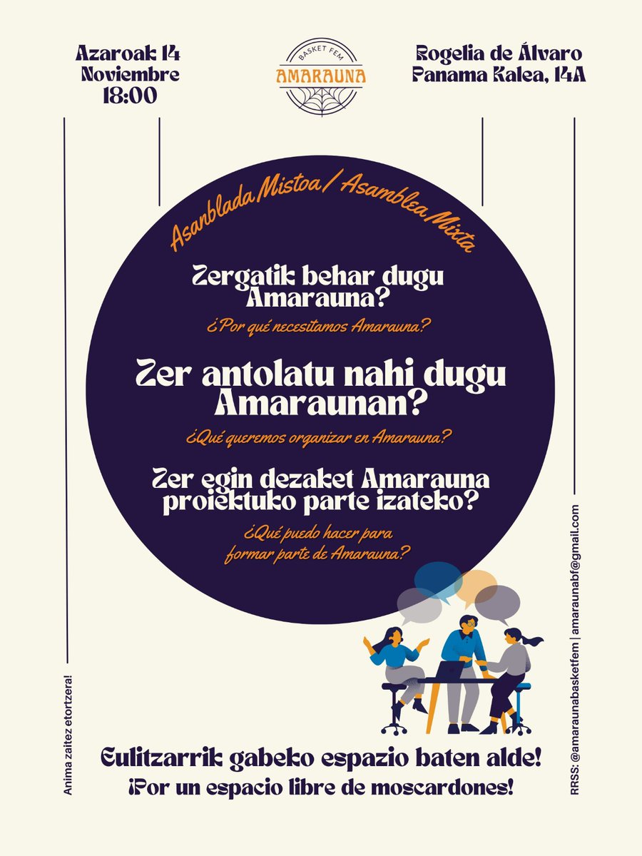 amaraunabf's tweet photo. 📢ASAMBLADA IREKIA📢

Amarauna guztiona eta guztiontzako den mugimendua da. Hortaz, animatu zaitez egingo dugun asamblada mistora etortzen.

📢ASAMBLEA ABIERTA📢

Amarauna es un movimiento que es de todas y para todas. Por lo tanto, anímate a asistir a la asamblea mixta. https://t.co/d2oQPwX4kV