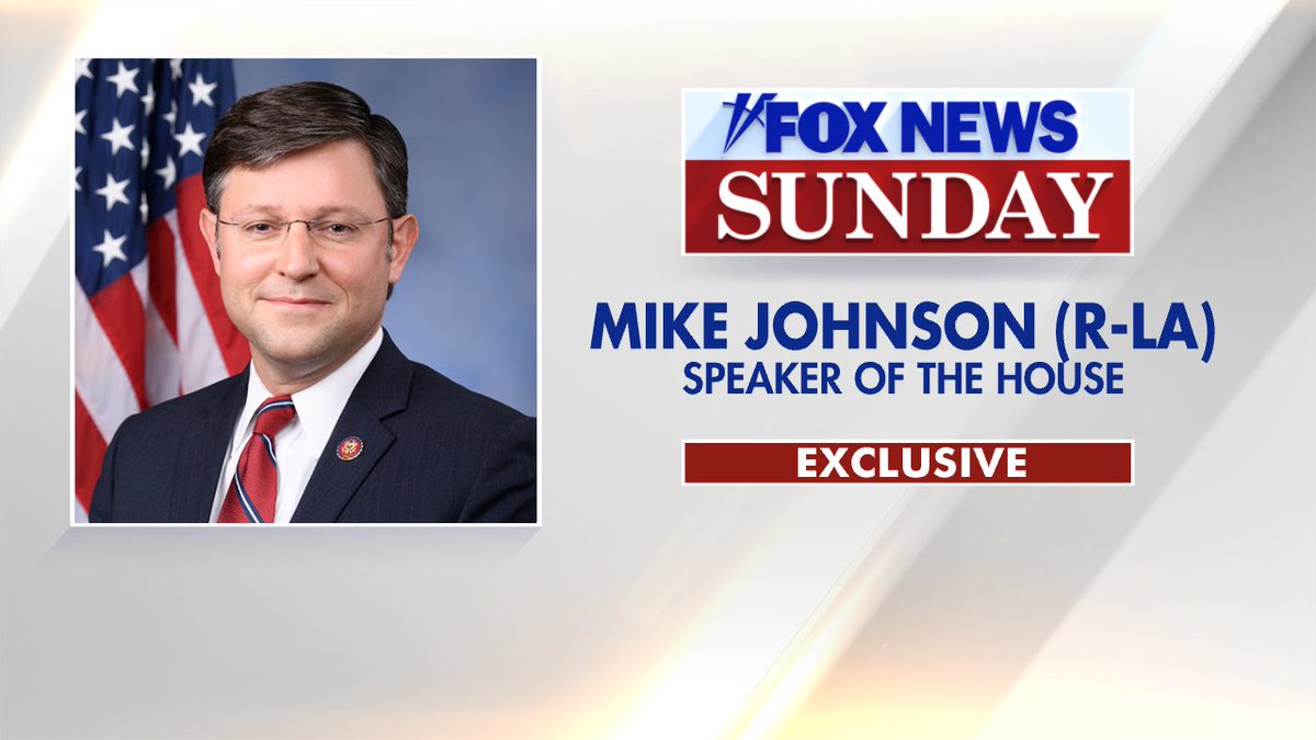 FoxNewsSunday's tweet photo. EXCLUSIVE: This Sunday @SpeakerJohnson joins @ShannonBream on #FoxNewsSunday https://t.co/LFjii25ely
