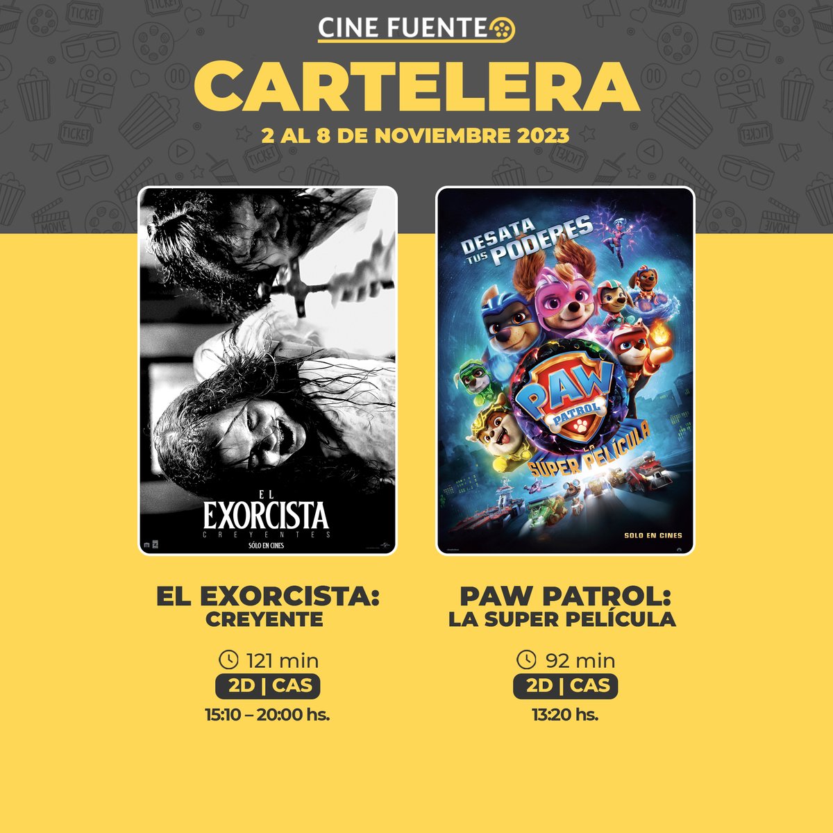 CineFuente's tweet photo. Acá esta nuestra NUEVA CARTELERA SEMANAL🍿🎞️

¿Estas listo para visitarnos? https://t.co/HlulPVBuVH