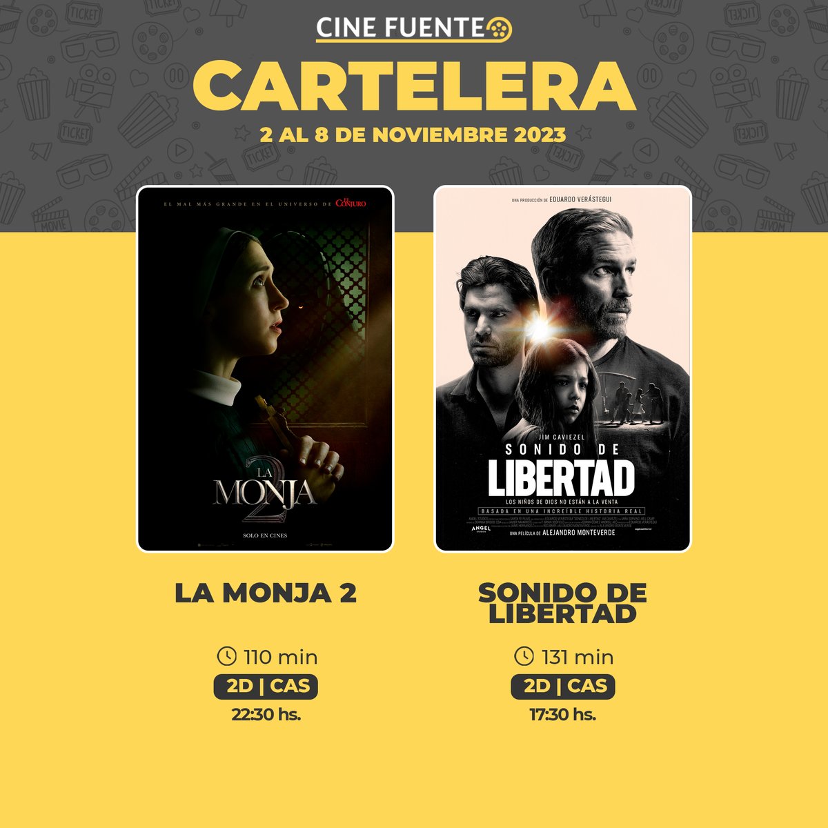 CineFuente's tweet photo. Acá esta nuestra NUEVA CARTELERA SEMANAL🍿🎞️

¿Estas listo para visitarnos? https://t.co/HlulPVBuVH