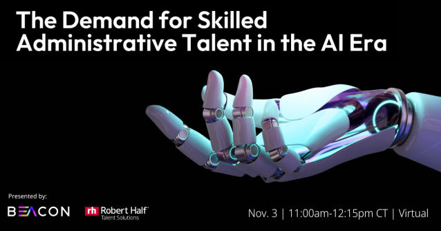rlwalker9's tweet photo. HAPPENING TOMORROW! Join @RobertHalf, the Admin Awards, &amp; the Beacon community for an insightful, timely roundtable discussion diving into the impact of AI on the admin profession. Trust me, this is a one you won’t want to miss. Register for free today! https://t.co/rUtYStbwIn https://t.co/FFl5uJ9NBJ