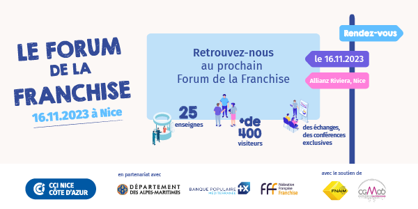 CCIcotedazur's tweet photo. 𝐉-𝟏𝟒💢𝐏𝐞𝐧𝐬𝐞𝐳 𝐅𝐫𝐚𝐧𝐜𝐡𝐢𝐬𝐞 !  Vous voulez vous reconvertir et cherchez un entreprenariat sécurisé ? Vous vous demandez quelle enseigne peut vous répondre ? Vous êtes sur le point de vous lancer en franchise et souhaitez des conseils ?

▶ RDV au 𝐅𝐨𝐫𝐮𝐦 𝐝𝐞 𝐥𝐚 𝐅𝐫𝐚𝐧𝐜𝐡𝐢𝐬𝐞 
🗓️16/11
📍  @AllianzRiviera  #Nice06
➕ https://t.co/CV2hoMliXS

#filièrecommerce06 #franchise #cessionreprise06 #PartenairesCCI06