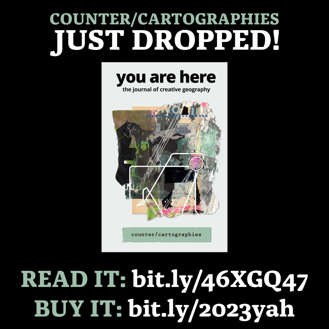 YouAreHereUA's tweet image. 📢 our counter/cartographies issue just dropped! 📢 Read it for free (bit.ly/46XGQ47) or buy a print copy (bit.ly/2023yah)! 250+ pages of dope creative work challenging dominant imaginaries, representations &amp;amp; practices of space w/ contributors from around the 🌍