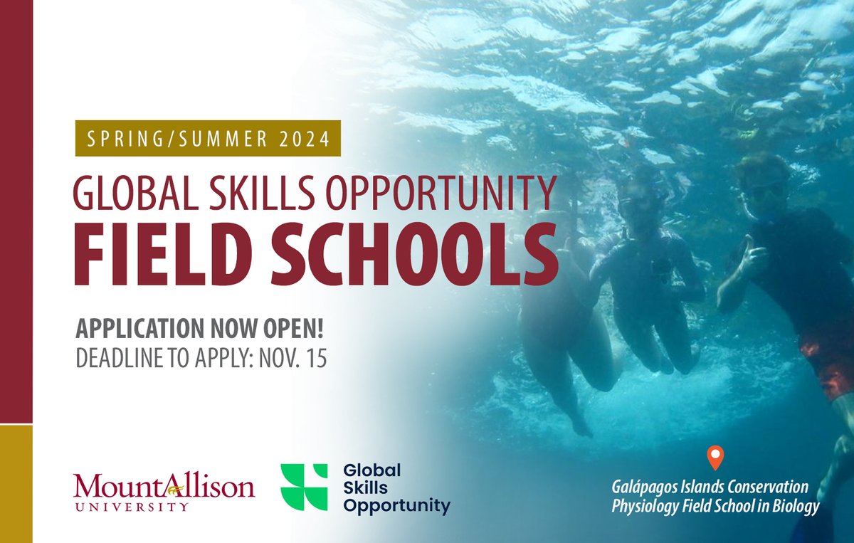 Applications are open! Six international field schools will be available to #MtAllison students next spring/summer through @GSO_ECM — with programs in Belize, Scotland, Ecuador, Japan, Italy, and the Netherlands: mta.ca/current-studen…

Deadline to apply: Nov. 15, 2023.