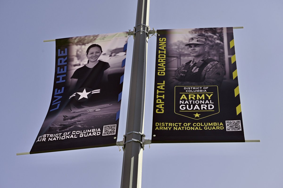 Have you seen the stars of the D.C. National Guard! New banners line all highly visible intersections around the Armory. Banner installation was coordinated by D.C. National Guard Recruiting and Retention to highlight the people who serve - & how to join the #CapitalGuardians!