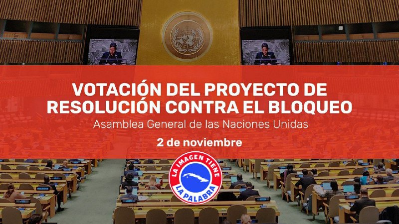 Se está desarrollando en la #ONU la votación del proyecto de resolución sobre la necesidad de poner fin al Bloqueo impuesto a #Cuba.
#MejorSinBloqueo