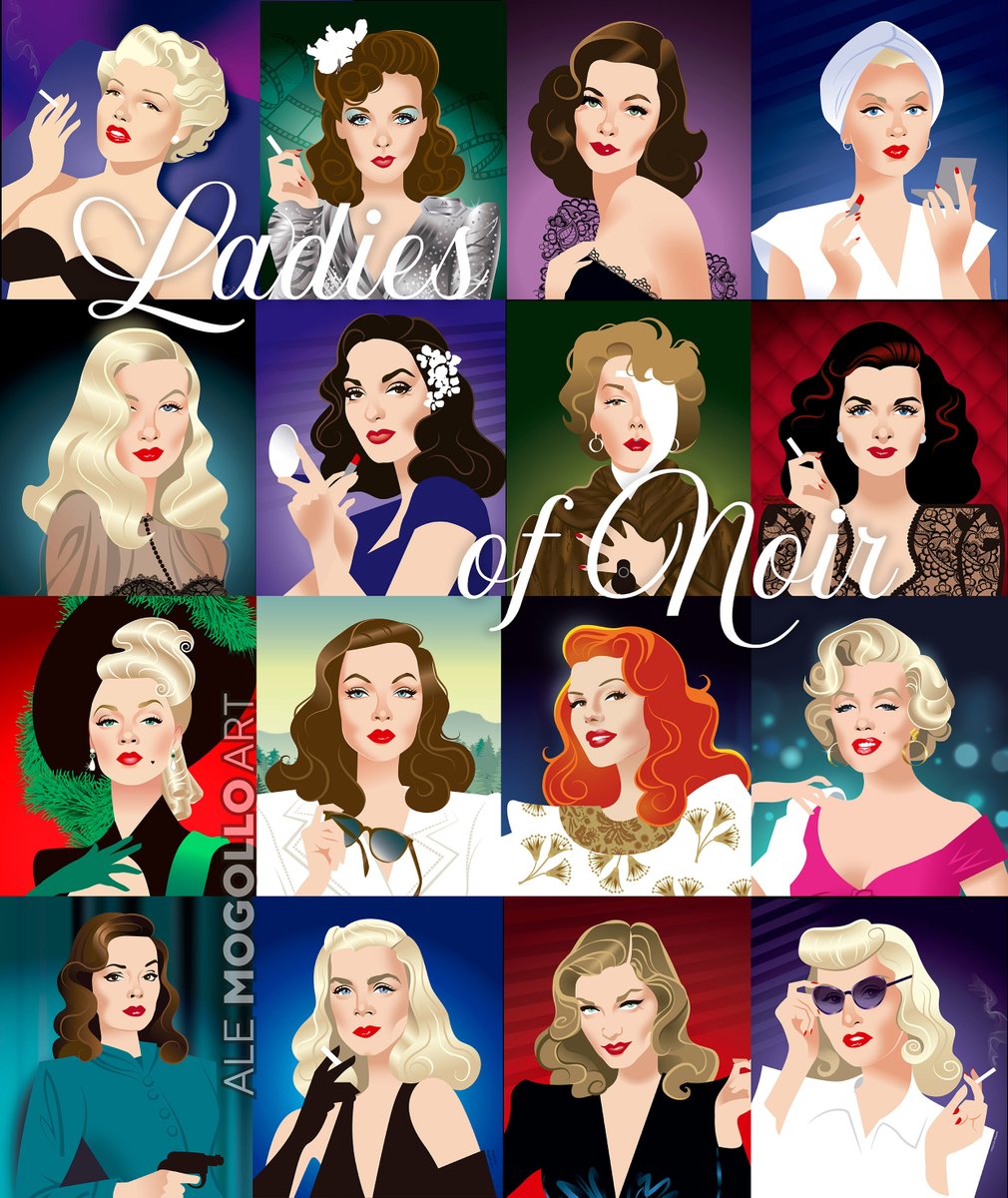 It’s Noirvember! Let’s celebrate one of my favourite film genres with my sultry and dangerous Collection of Ladies of Noir. Can you name them all? Who is your favourite?
#Noirvember #filmnoir #femmefatale #ladiesofnoir #ClassicFilms #oldhollywood #AlejandroMogolloArt