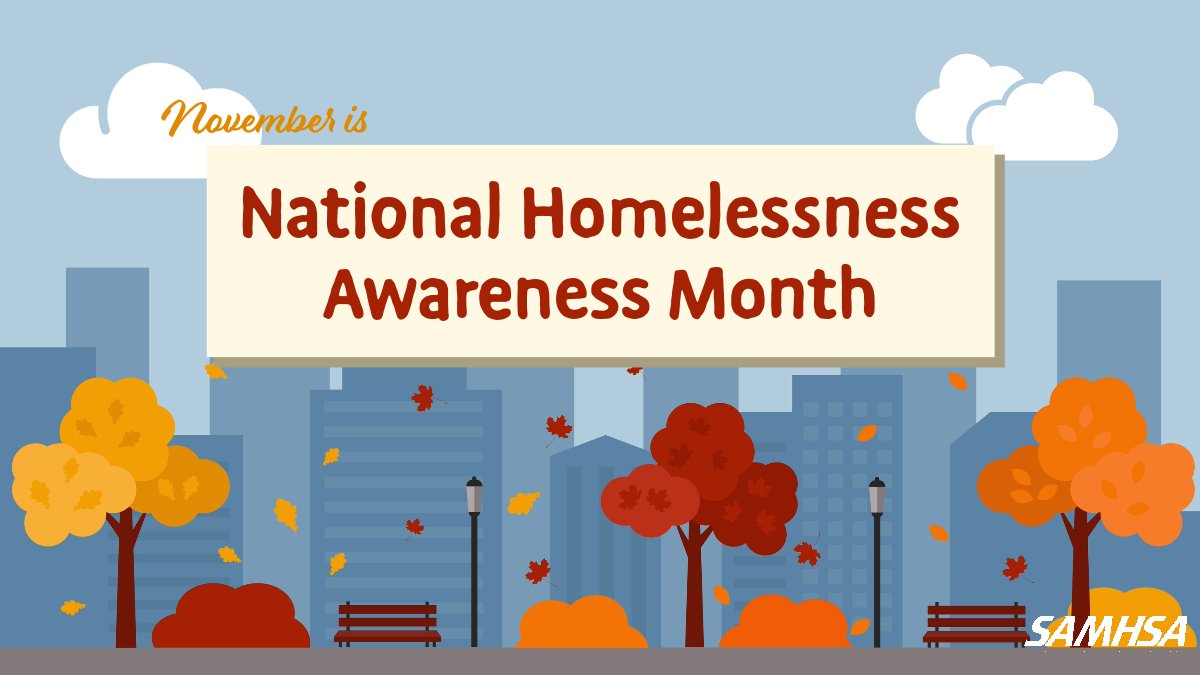 November is National #HomelessnessAwarenessMonth. SAMHSA is committed to address the needs of individuals, including youth, and families with substance use disorders or mental health issues who are experiencing homelessness. samhsa.gov/homelessness-p…