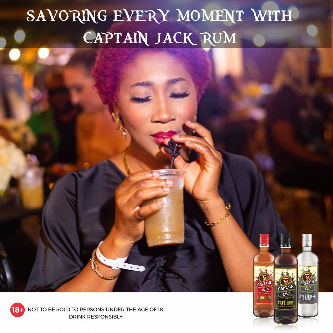 captainjackrum's tweet photo. Savoring every moment with Captain Jack 🥃 Eyes closed, worries gone, and the world becomes a pirate's paradise. 
#captainjackrum
#captainjackrum_official #rum #rumspirit #madeinnigeria
#drinks #drinkideas #cocktailsideas #drinkoftheday #lagoscocktail https://t.co/C828SMBC1x