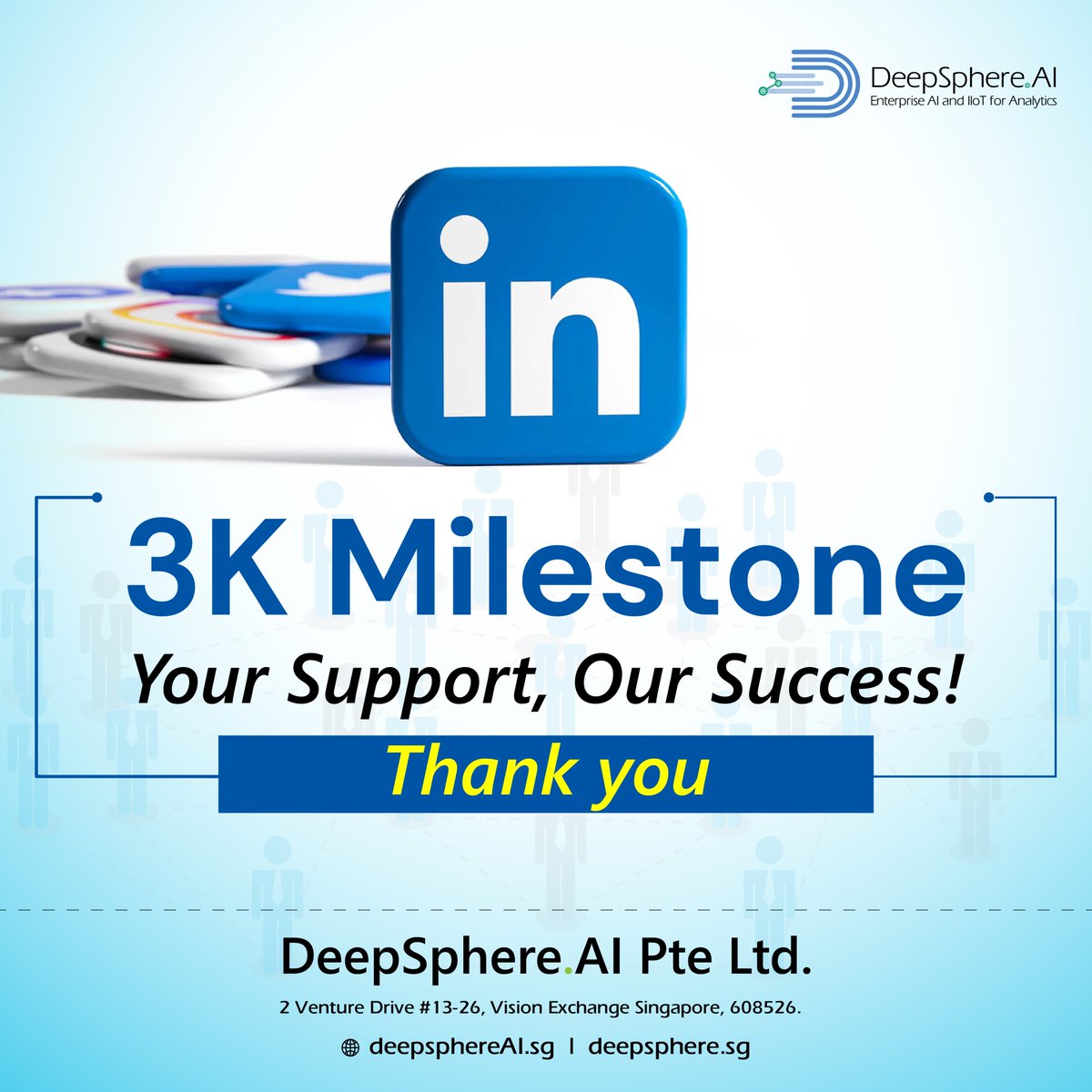 DeepsphereAI's tweet photo. We are thrilled to announce that our https://t.co/lX3FFPQnbo LinkedIn page has reached an incredible milestone with 3000 subscriptions!

#DeepsphereAI #AICommunity #Milestone #AIInnovation #LinkedIn3000 https://t.co/ORalyoKbuF
