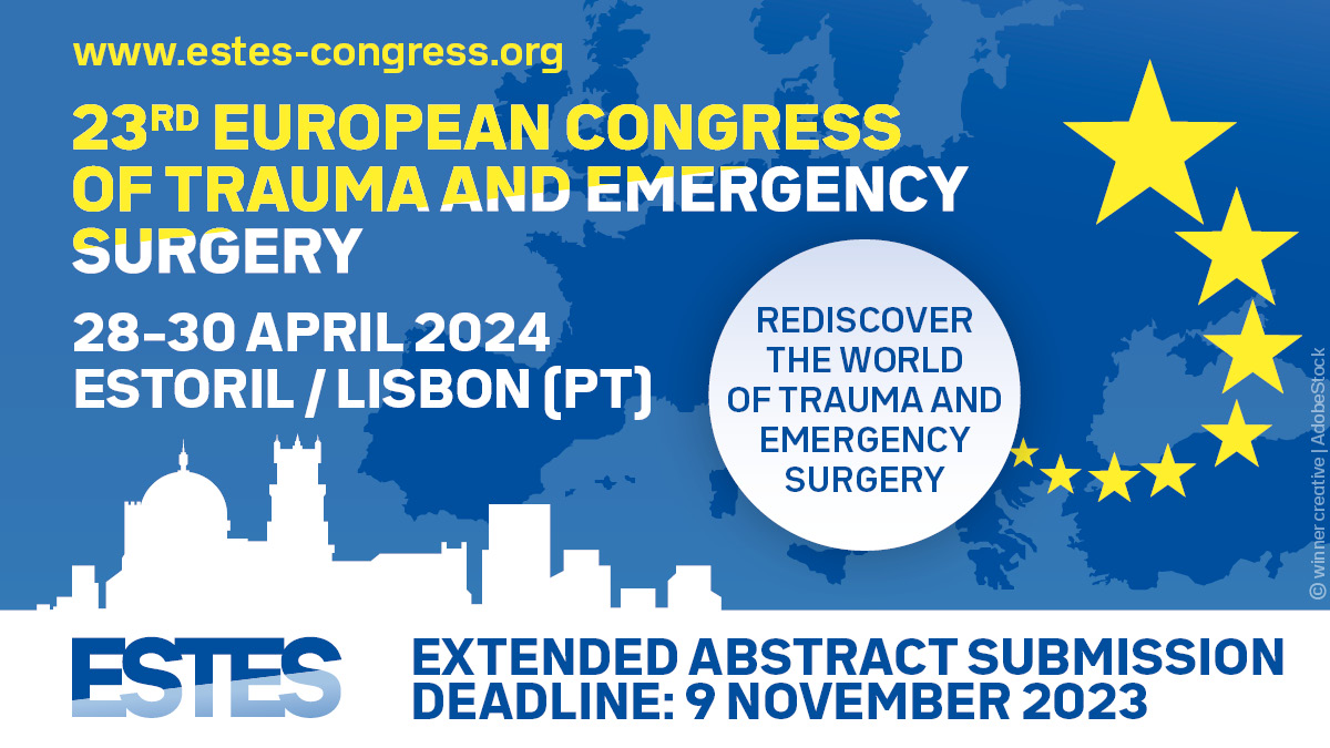 ⏰ Good news for all researchers out there! The abstract deadline for #ECTES2024 has been extended until 9 November!
You now have more time to craft that perfect submission.
👉 All details: estes-congress.org/programme-abst…
#ECTES2024 #ESTES #TraumaSurg #Surgery #emergency #rescuesurgery