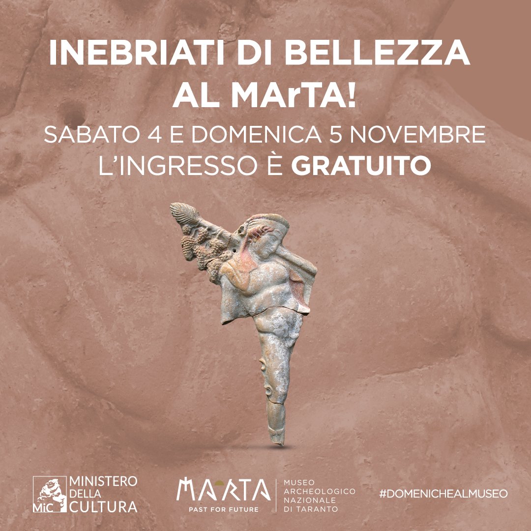 Sabato 4 e domenica 5 novembre l'ingresso è gratuito!
#martamuseo #taranto #pastforfuture #domenicalmuseo #mic