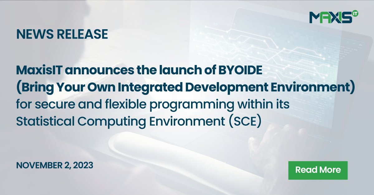 MaxisAIInc's tweet photo. #MaxisIT is revolutionizing #clinicaldata with the launch of BYOIDE (Bring Your Own Integrated Developer Environment) within our #SCE. Discover more in our full press release 👉https://t.co/iVEFuMDnhA 

Visit booth #25 at #PHUSE EU Connect, Nov 5-8 in Birmingham, England. https://t.co/xF2BUevCJV