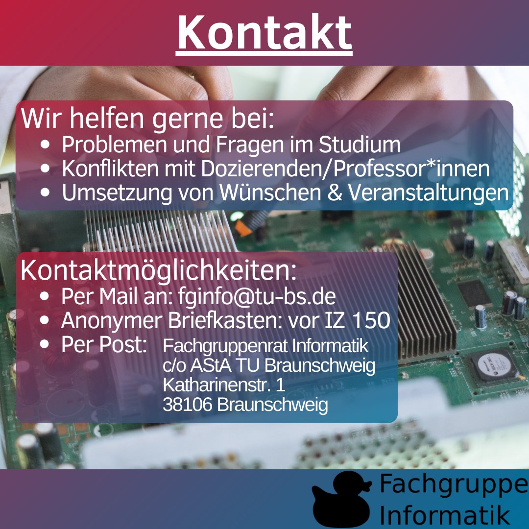 FGInfoBS's tweet photo. Ein neues Semester ist angebrochen und damit gibt es einen neuen Termin für unser Fachgruppentreffen, zu denen wir wie immer alle Interessierten herzlich einladen. Dazu folgen ein Paar Informationen zu uns als eure studentische Vertretung: https://t.co/QNAUOgpfpT
