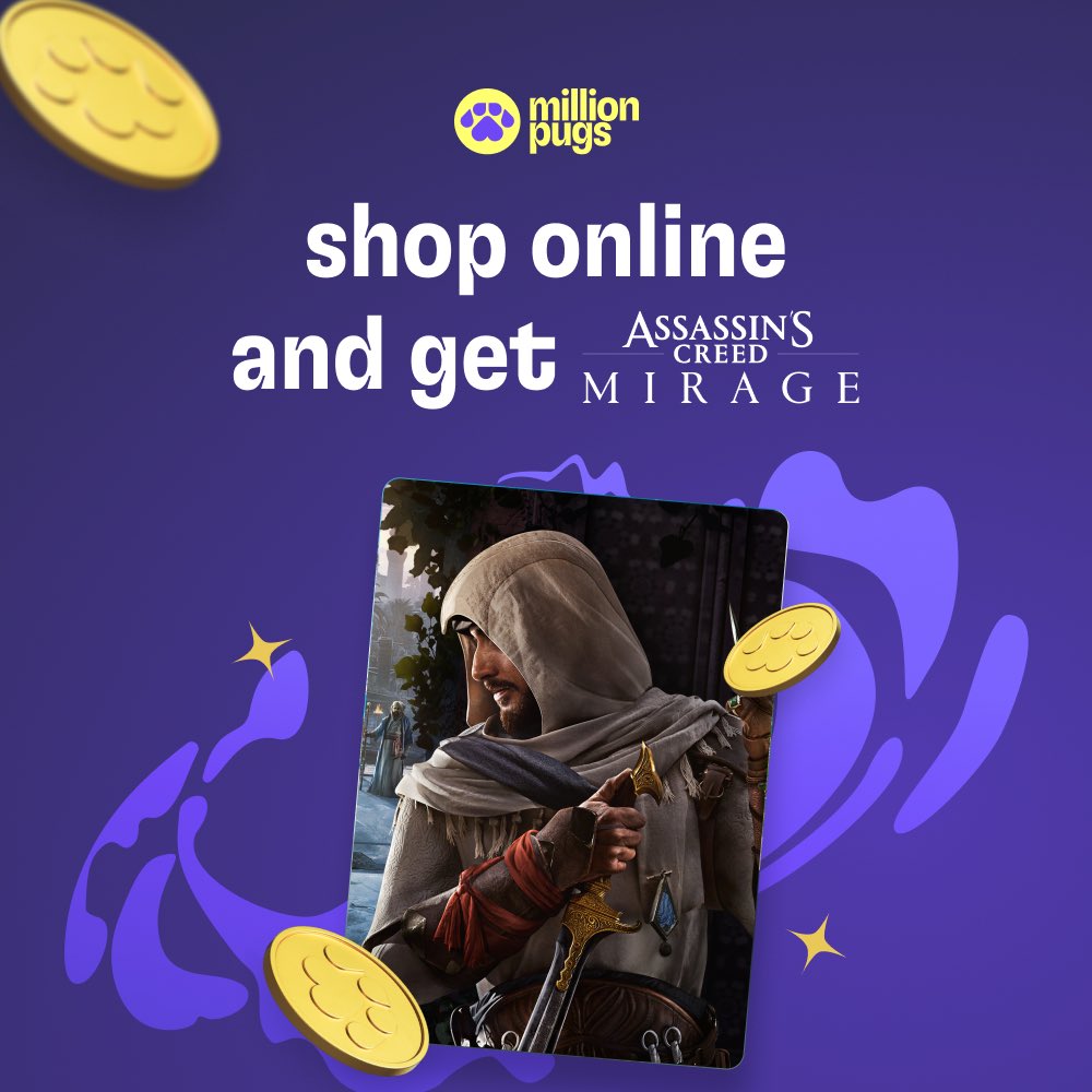 Want free copies of #AssassinsCreedMirage? 👀
Say less! 🗣️

1. Download the MillionPugs browser extension.
2. Get free <a href="/assassinscreed/">Assassin's Creed</a> Mirage keys for shopping at your favorite stores. 
3. Thank us later!

Click here 👇
bit.ly/millionpugsxacm