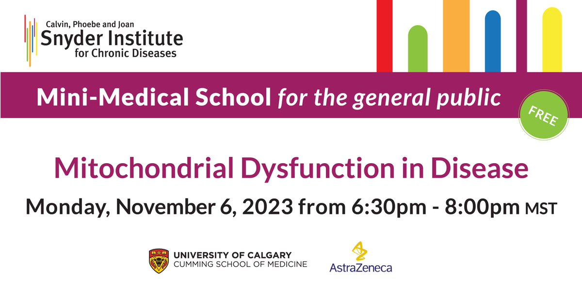 Nov. 6, 6:30 pm! Join us for the kick-off to Season 9 of our Snyder Institute Mini Medical School series: Mitochondrial Dysfunction in Disease, with Drs. Derek McKay and Tim Shutt, presented in person and online. More info and registration here bit.ly/46PtmqQ
