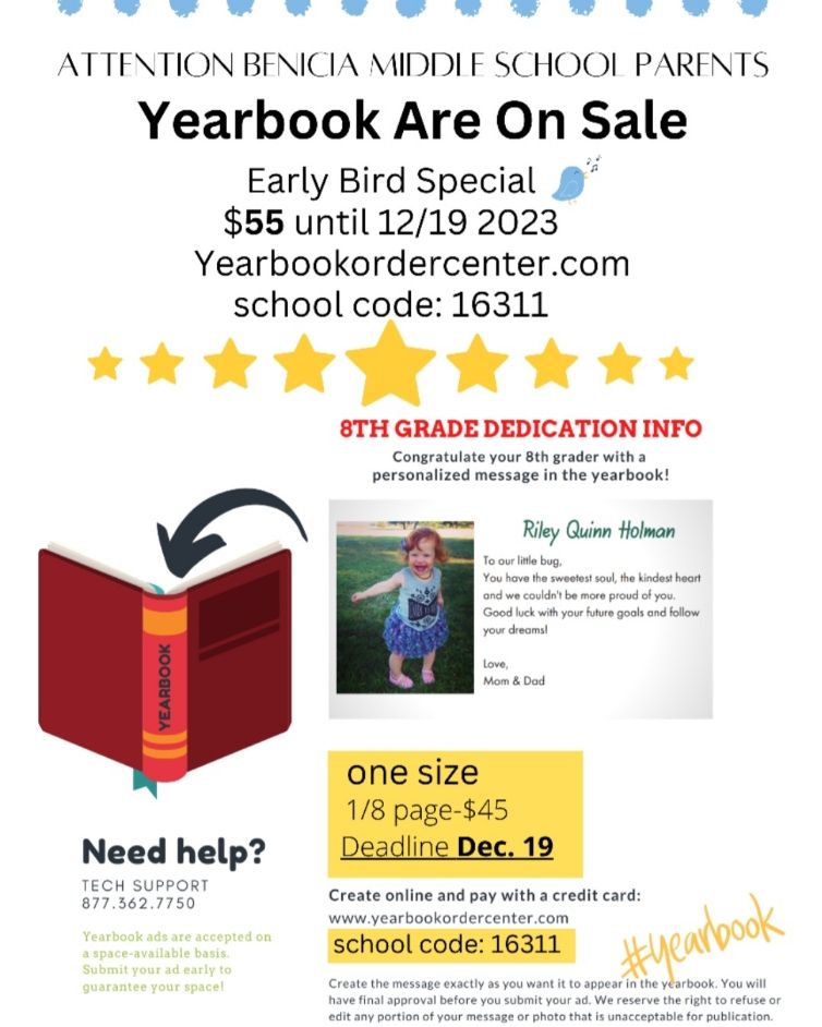 8th Grade Dedications for Yearbook are available now! See details below.