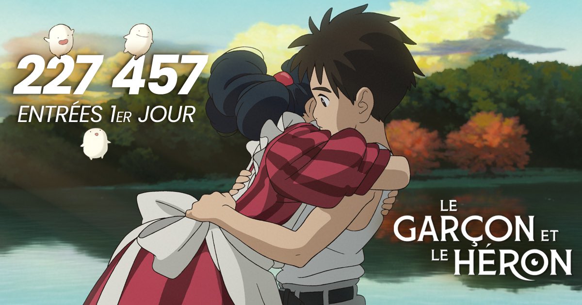 Voilà notre chiffre définitif avec avant premières pour le 1er jour du #GarçonEtLeHeron 
Plus gros démarrage historique d’un film de Miyazaki 
8eme plus gros démarrage de l’année 
Record ever pour un film distribué par <a href="/WildBunch/">Wild Bunch</a> <a href="/Studioghiblifr/">Studio Ghibli France</a>