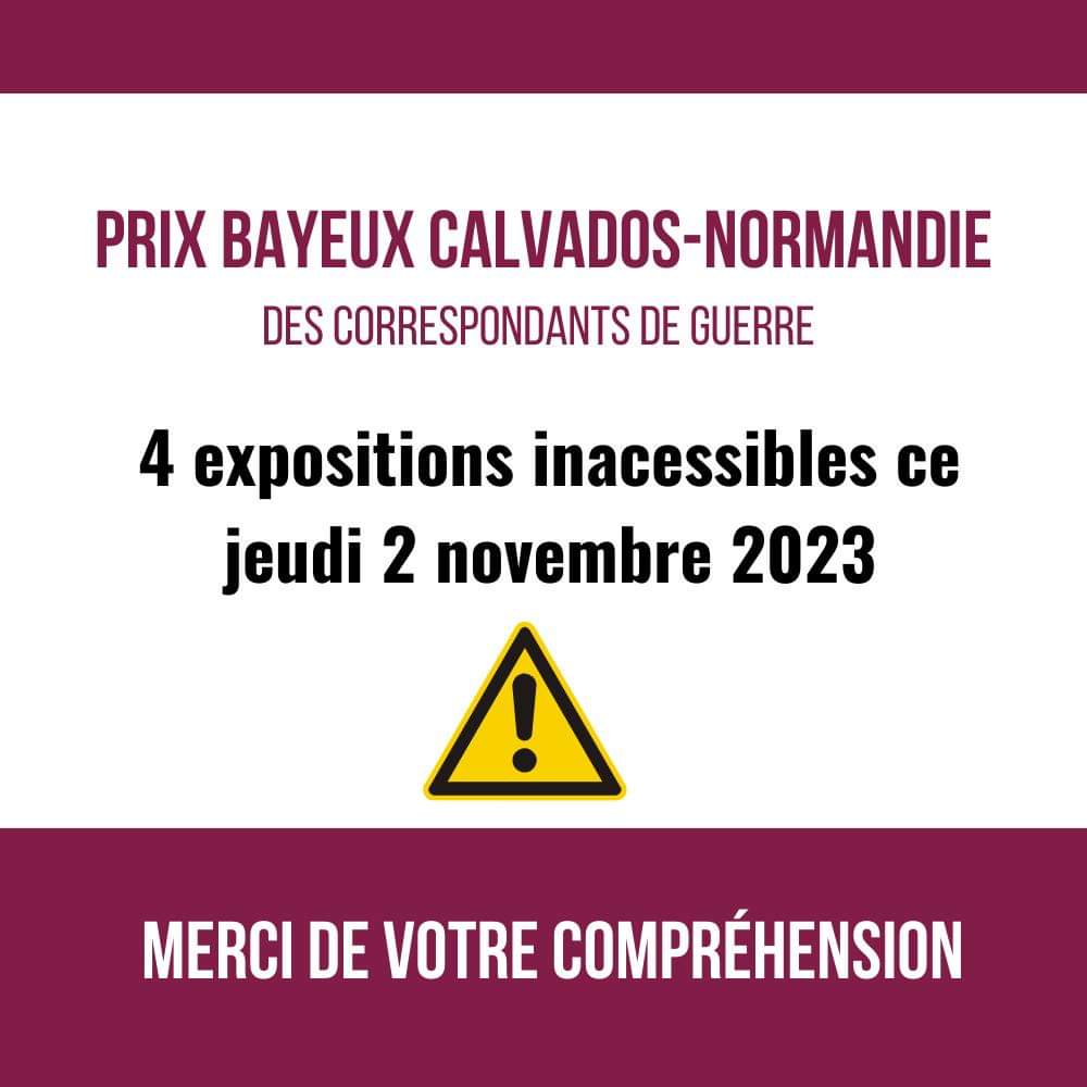 ⚠ En raison des conditions météorologiques observées, certaines expositions proposées dans le cadre du 30e Prix Bayeux sont inaccessibles ce jeudi 2 novembre. 👉 'L'autre Débarquement' à l'Hôtel du Doyen 👉 'Ukraine lignes de front' dans le Bâtiment place de la Liberté 👉 'Le…